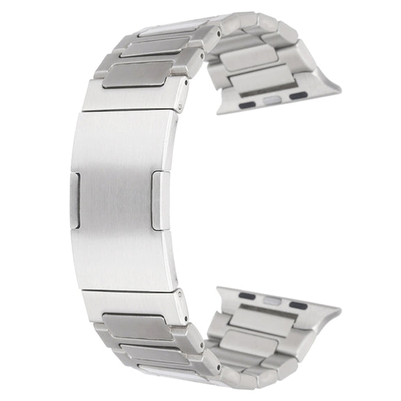 For Apple Watch SE 2022 44mm Stainless Steel H-Shaped Fold Buckle Watch Band(Silver)