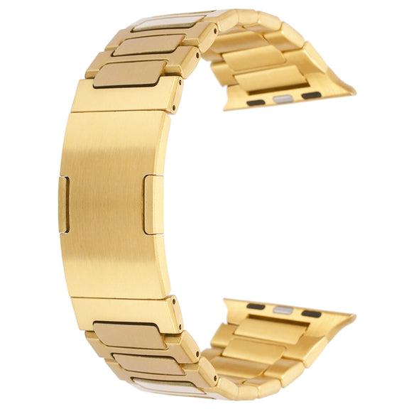 For Apple Watch SE 2022 44mm Stainless Steel H-Shaped Fold Buckle Watch Band(Gold)