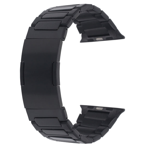 For Apple Watch Series 7 45mm Stainless Steel H-Shaped Fold Buckle Watch Band(Black)