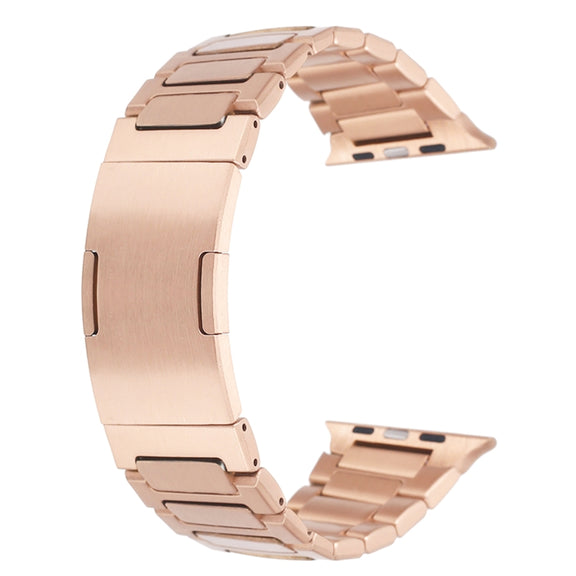 For Apple Watch Series 7 45mm Stainless Steel H-Shaped Fold Buckle Watch Band(Rose Gold)