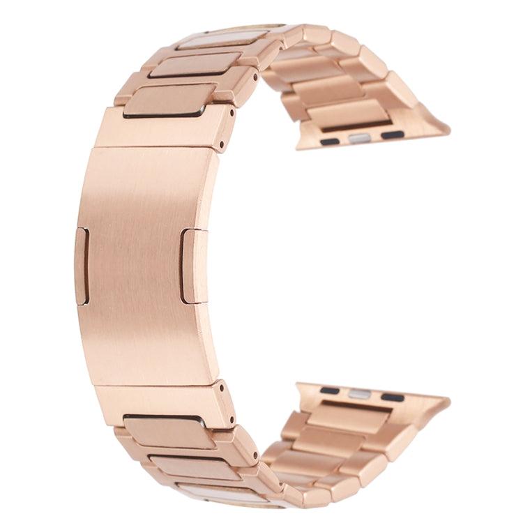 For Apple Watch Series 7 45mm Stainless Steel H-Shaped Fold Buckle Watch Band(Rose Gold)