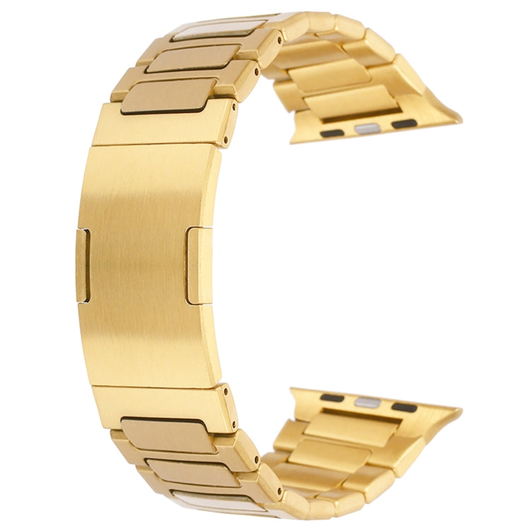 For Apple Watch Series 3 42mm Stainless Steel H-Shaped Fold Buckle Watch Band(Gold)