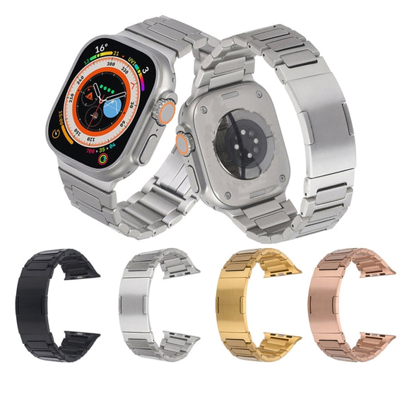 For Apple Watch Series 6 44mm Stainless Steel H-Shaped Fold Buckle Watch Band(Gold)