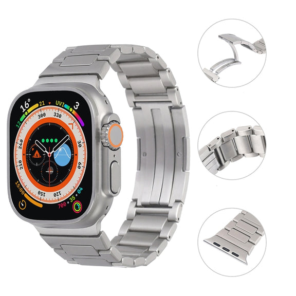 For Apple Watch Ultra 2 49mm Stainless Steel H-Shaped Fold Buckle Watch Band(Rose Gold)