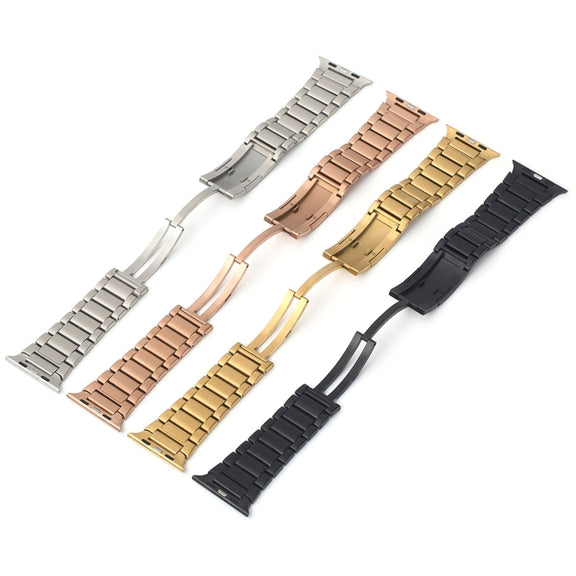 For Apple Watch SE 2022 44mm Stainless Steel H-Shaped Fold Buckle Watch Band(Silver)