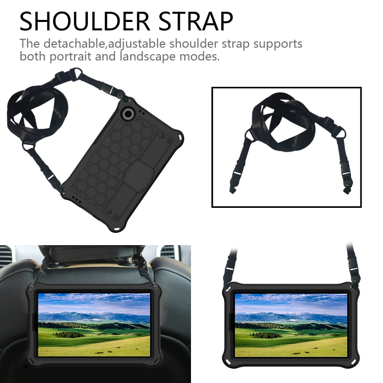 For Samsung Galaxy Tab A9 8.7 X110/X115 Honeycomb EVA Hybrid PC Tablet Case with Strap(Black+Black)