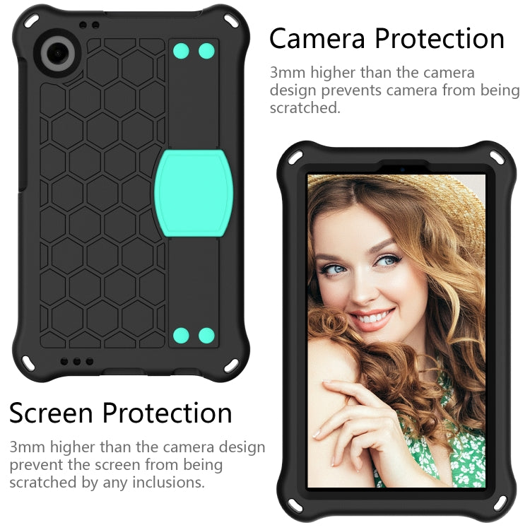 For Samsung Galaxy Tab A9 8.7 X110/X115 Honeycomb EVA Hybrid PC Tablet Case with Strap(Black+Aqua)