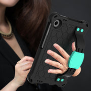 For Samsung Galaxy Tab A9 8.7 X110/X115 Honeycomb EVA Hybrid PC Tablet Case with Strap(Black+Aqua)