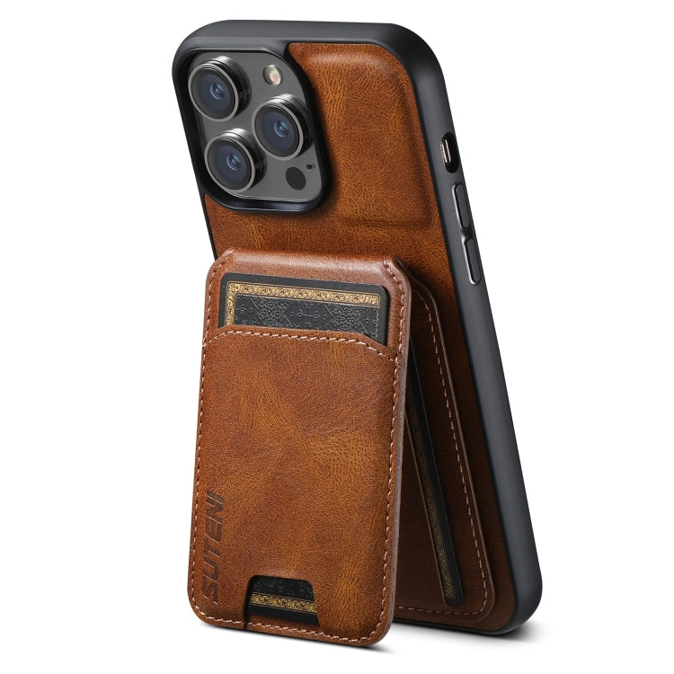 For iPhone 15 Suteni H02 Leather Wallet Stand Back Phone Case(Brown) - free shipping - PMC Jewellery - Order now!
