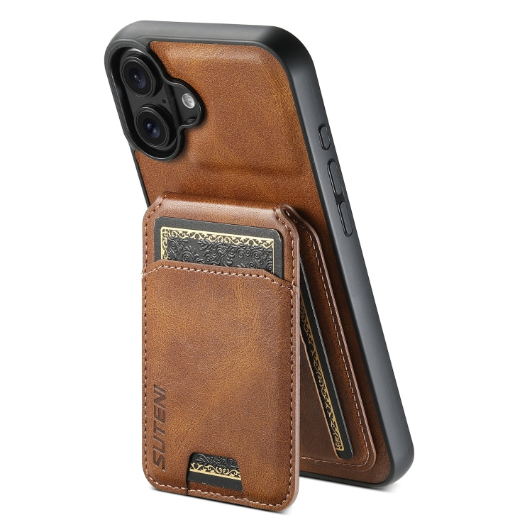 For iPhone 16 Suteni H02 Leather Wallet Stand Back Phone Case(Brown) - free shipping - PMC Jewellery - Order now!