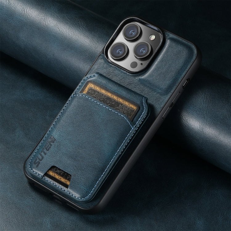 For iPhone 16 Pro Suteni H02 Leather Wallet Stand Back Phone Case(Blue) - free shipping - PMC Jewellery - Order now!