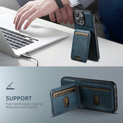 For iPhone 16 Pro Suteni H02 Leather Wallet Stand Back Phone Case(Blue)