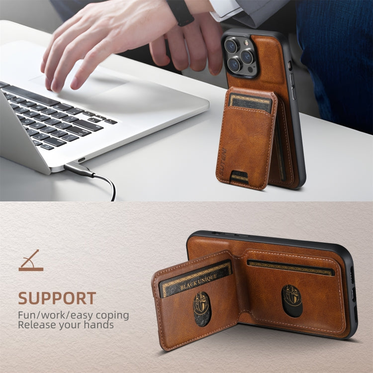 For iPhone 16 Plus Suteni H02 Leather Wallet Stand Back Phone Case(Brown) - free shipping - PMC Jewellery - Order now!
