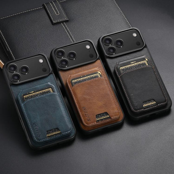 For iPhone 15 Suteni H02 Leather Wallet Stand Back Phone Case(Brown)