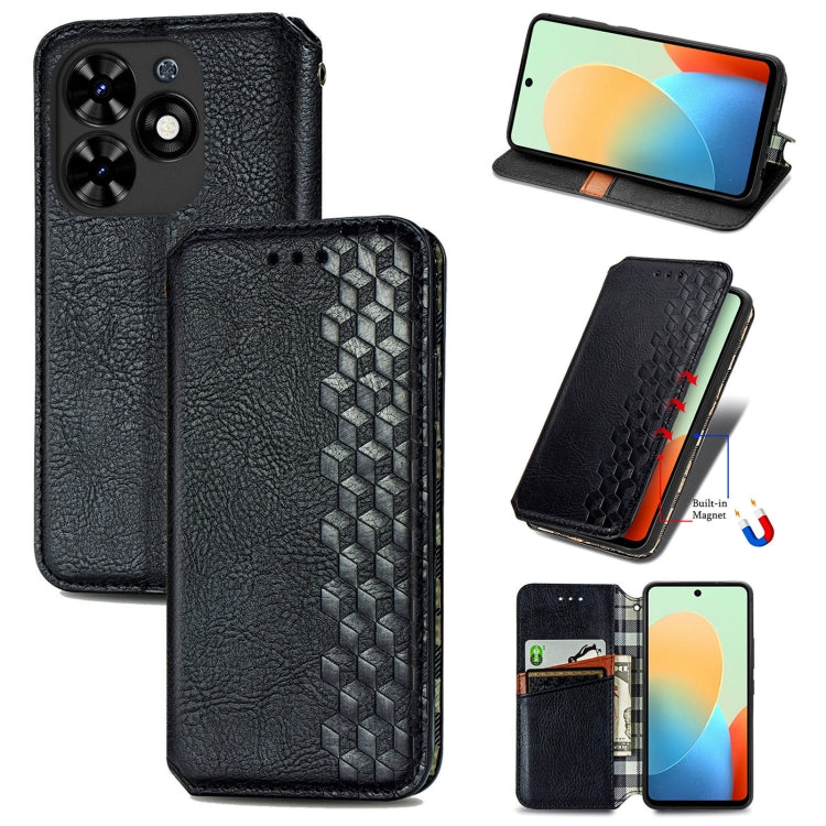 For Tecno Spark Go 2024 Cubic Grid Pressed Magnetic Leather Phone Case(Black) - Tecno Cases by PMC Jewellery | Online Shopping South Africa | PMC Jewellery | Buy Now Pay Later Mobicred
