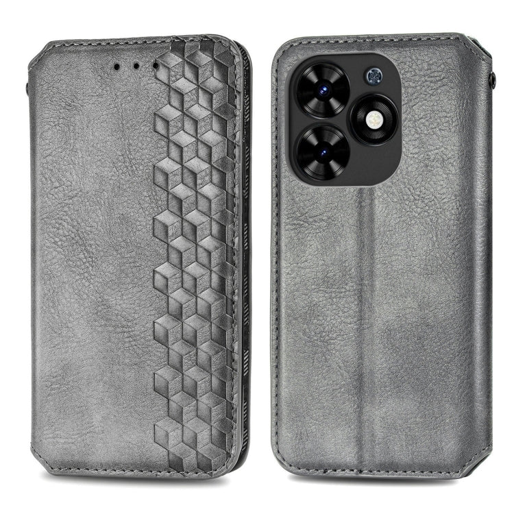 For Tecno Spark Go 2024 Cubic Grid Pressed Magnetic Leather Phone Case(Grey) - Tecno Cases by PMC Jewellery | Online Shopping South Africa | PMC Jewellery | Buy Now Pay Later Mobicred