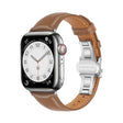 For Apple Watch SE 2023 44mm Plain Leather Butterfly Buckle Watch Band(Dark Brown+Silver) - free shipping - PMC TechLife - Order now!