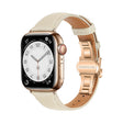 For Apple Watch SE 2023 44mm Plain Leather Butterfly Buckle Watch Band(Beige+Rose Gold) - free shipping - PMC TechLife - Order now!
