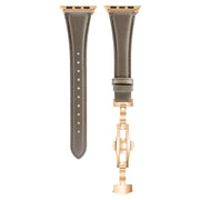 For Apple Watch SE 2023 40mm Plain Leather Butterfly Buckle Watch Band(Gray+Rose Gold)