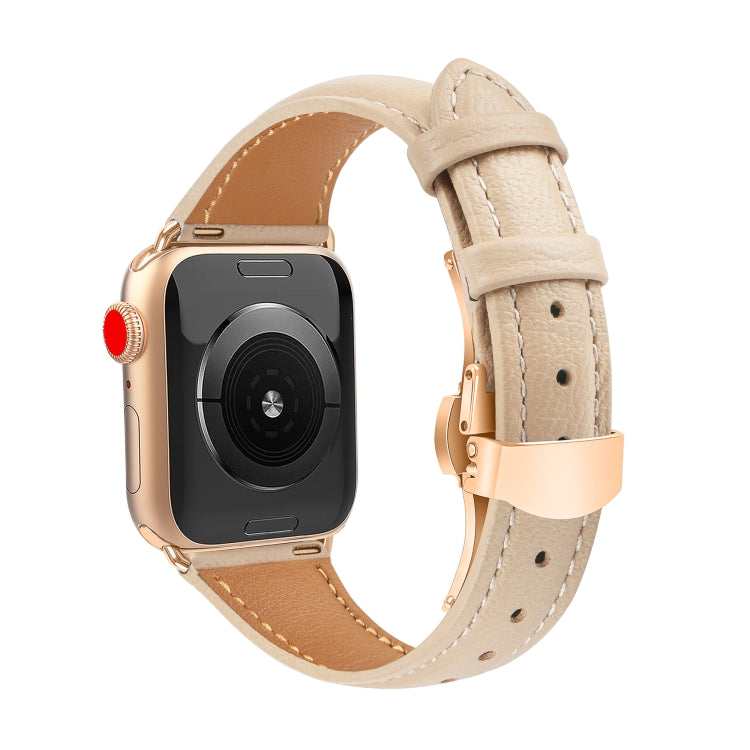 For Apple Watch Series 9 45mm Plain Leather Butterfly Buckle Watch Band(Apricot+Rose Gold) - free shipping - PMC TechLife - Order now!