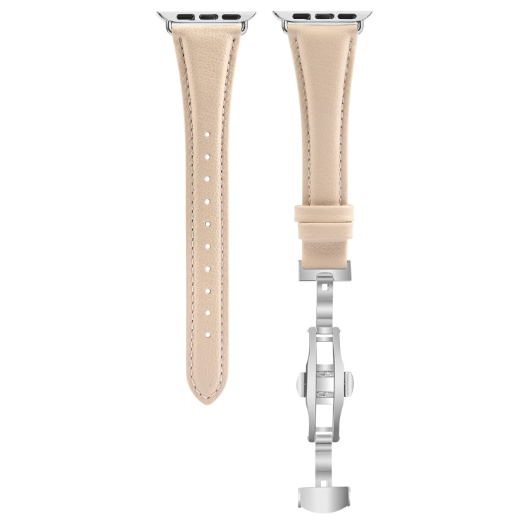For Apple Watch Ultra 49mm Plain Leather Butterfly Buckle Watch Band(Apricot+Silver) - free shipping - PMC TechLife - Order now!