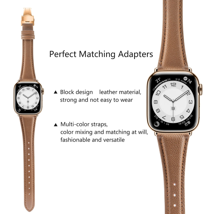 For Apple Watch Series 8 45mm Plain Leather Butterfly Buckle Watch Band(Dark Brown+Rose Gold)