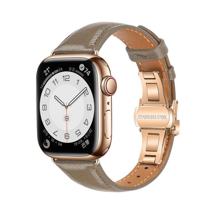 For Apple Watch Series 8 45mm Plain Leather Butterfly Buckle Watch Band(Gray+Rose Gold) - free shipping - PMC TechLife - Order now!