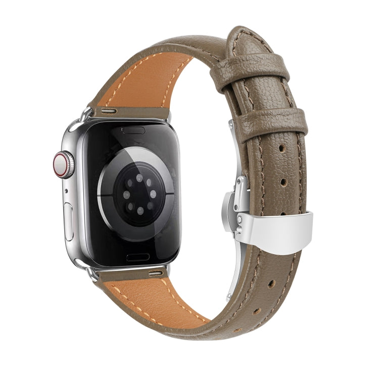 For Apple Watch SE 2022 40mm Plain Leather Butterfly Buckle Watch Band(Gray+Silver) - free shipping - PMC TechLife - Order now!