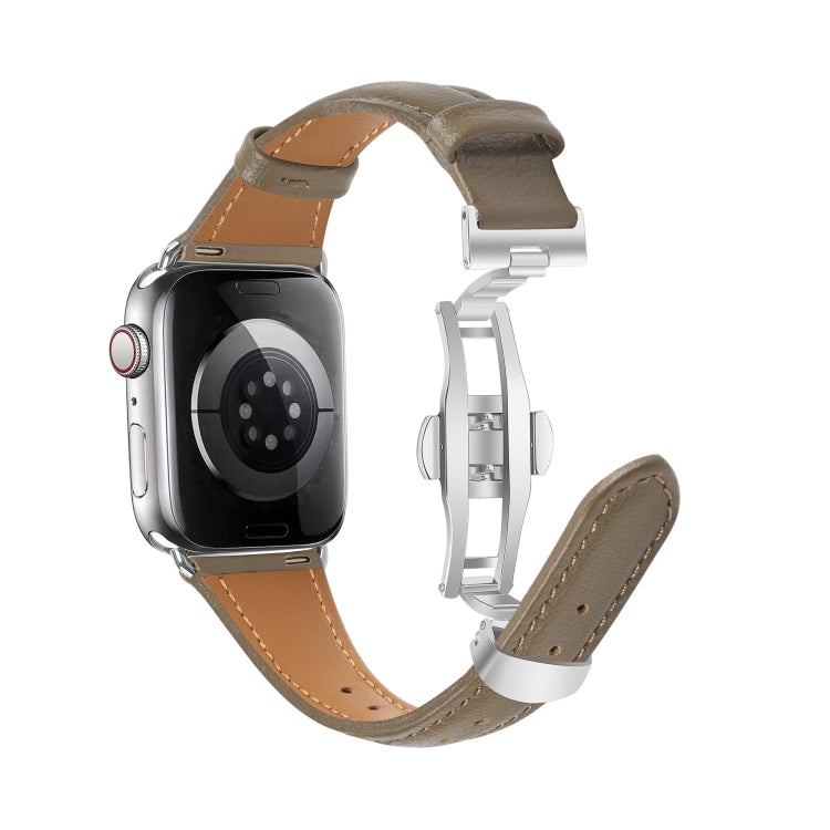 For Apple Watch SE 2022 40mm Plain Leather Butterfly Buckle Watch Band(Gray+Silver) - free shipping - PMC TechLife - Order now!