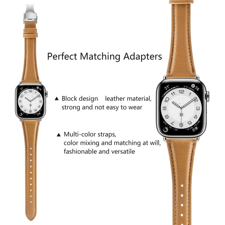 For Apple Watch SE 2022 40mm Plain Leather Butterfly Buckle Watch Band(Brown+Silver) - free shipping - PMC TechLife - Order now!
