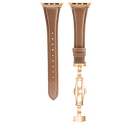 For Apple Watch SE 2022 40mm Plain Leather Butterfly Buckle Watch Band(Dark Brown+Rose Gold)