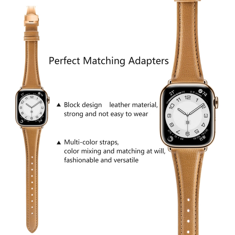 For Apple Watch SE 2022 40mm Plain Leather Butterfly Buckle Watch Band(Brown+Rose Gold)
