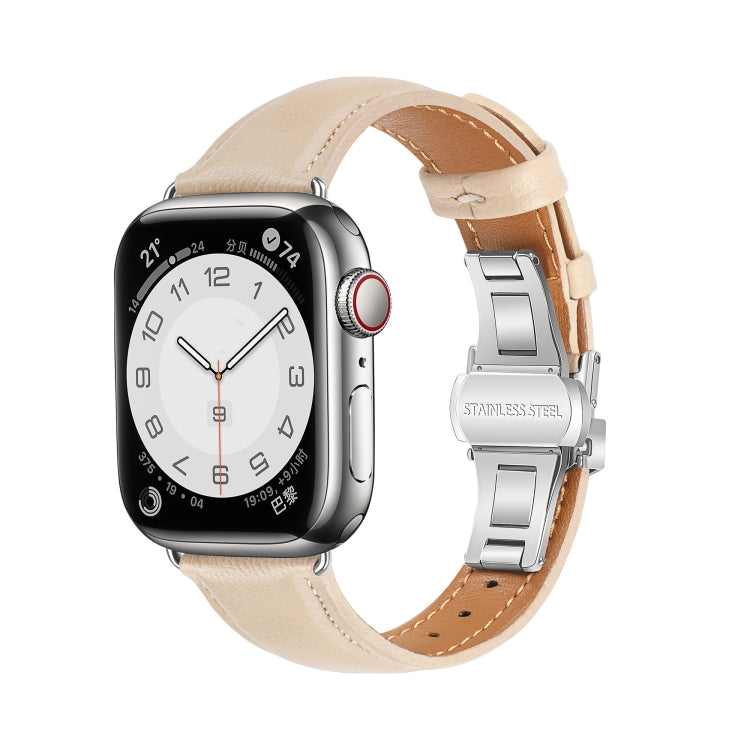 For Apple Watch Series 7 41mm Plain Leather Butterfly Buckle Watch Band(Apricot+Silver) - free shipping - PMC TechLife - Order now!