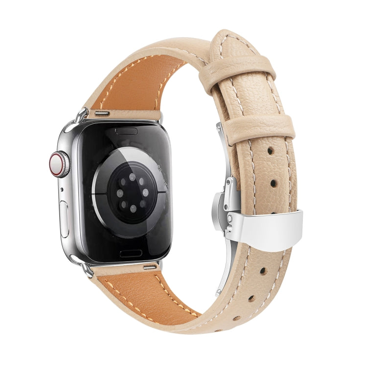 For Apple Watch Series 7 41mm Plain Leather Butterfly Buckle Watch Band(Apricot+Silver) - free shipping - PMC TechLife - Order now!