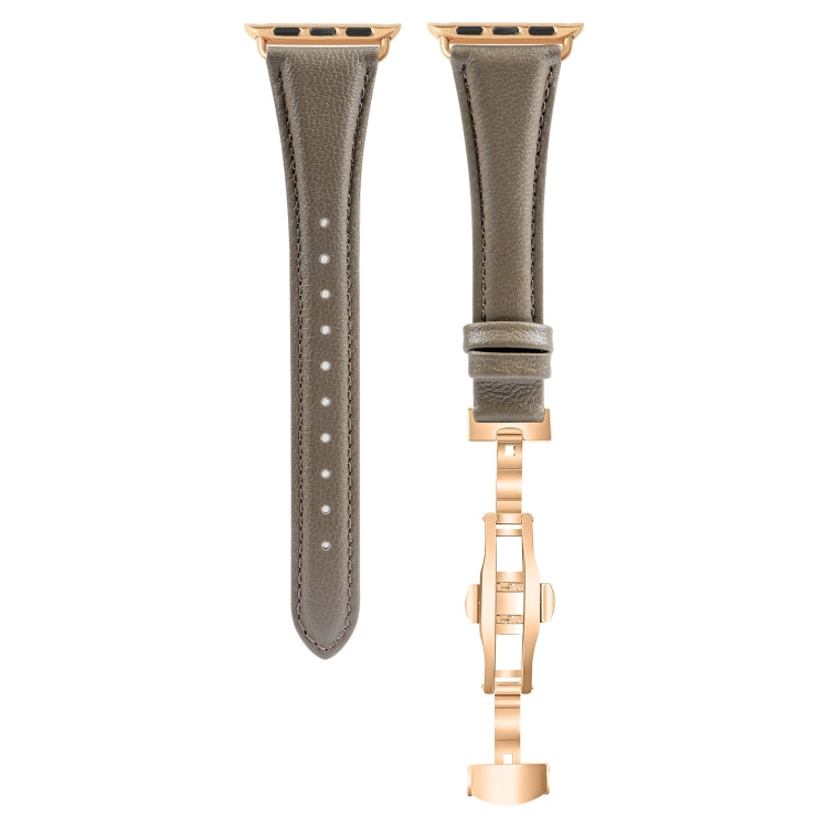 For Apple Watch Series 7 41mm Plain Leather Butterfly Buckle Watch Band(Gray+Rose Gold)