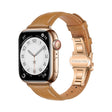 For Apple Watch Series 7 45mm Plain Leather Butterfly Buckle Watch Band(Brown+Rose Gold) - free shipping - PMC TechLife - Order now!