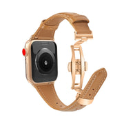 For Apple Watch Series 7 45mm Plain Leather Butterfly Buckle Watch Band(Brown+Rose Gold)