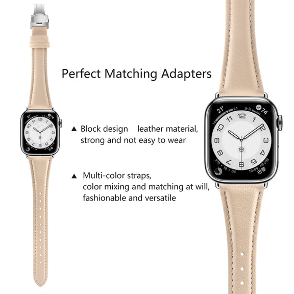 For Apple Watch Series 6 44mm Plain Leather Butterfly Buckle Watch Band(Apricot+Silver)