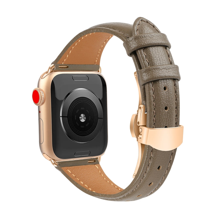 For Apple Watch Series 6 44mm Plain Leather Butterfly Buckle Watch Band(Gray+Rose Gold)