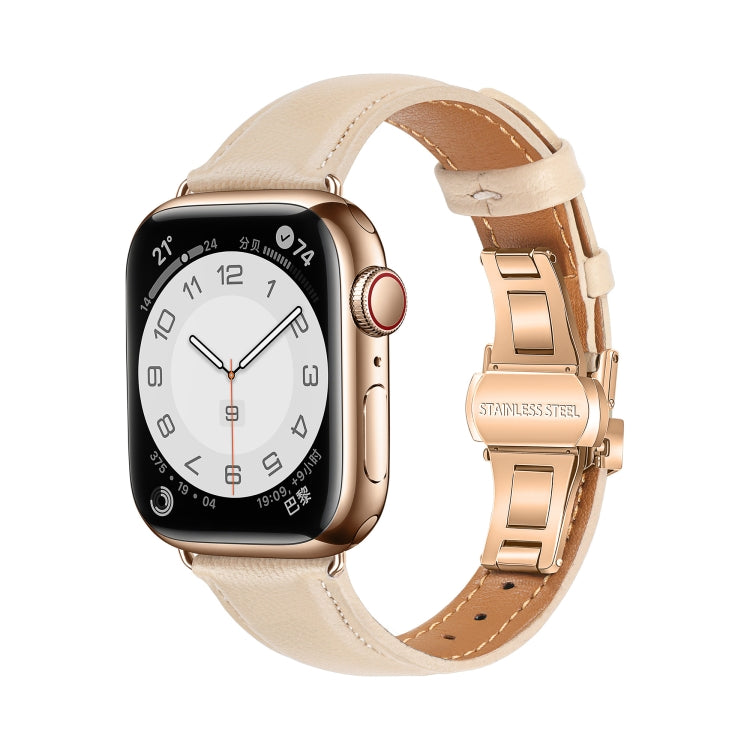 For Apple Watch Series 4 40mm Plain Leather Butterfly Buckle Watch Band(Apricot+Rose Gold) - free shipping - PMC TechLife - Order now!