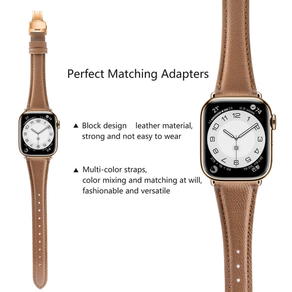For Apple Watch Series 3 38mm Plain Leather Butterfly Buckle Watch Band(Dark Brown+Rose Gold)