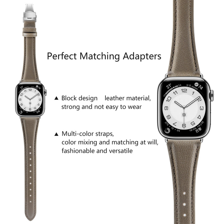 For Apple Watch Series 3 42mm Plain Leather Butterfly Buckle Watch Band(Gray+Silver)