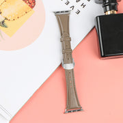 For Apple Watch Series 3 42mm Plain Leather Butterfly Buckle Watch Band(Gray+Silver)