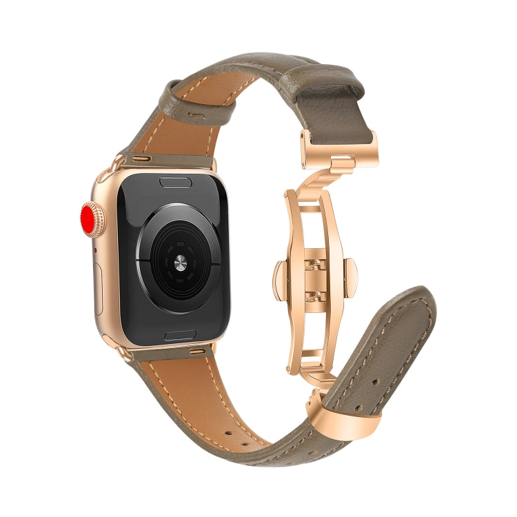 For Apple Watch Series 3 42mm Plain Leather Butterfly Buckle Watch Band(Gray+Rose Gold)