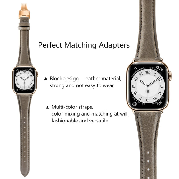 For Apple Watch Series 3 42mm Plain Leather Butterfly Buckle Watch Band(Gray+Rose Gold)