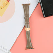 For Apple Watch Series 3 42mm Plain Leather Butterfly Buckle Watch Band(Gray+Rose Gold)
