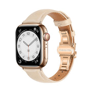 For Apple Watch Series 3 42mm Plain Leather Butterfly Buckle Watch Band(Apricot+Rose Gold)