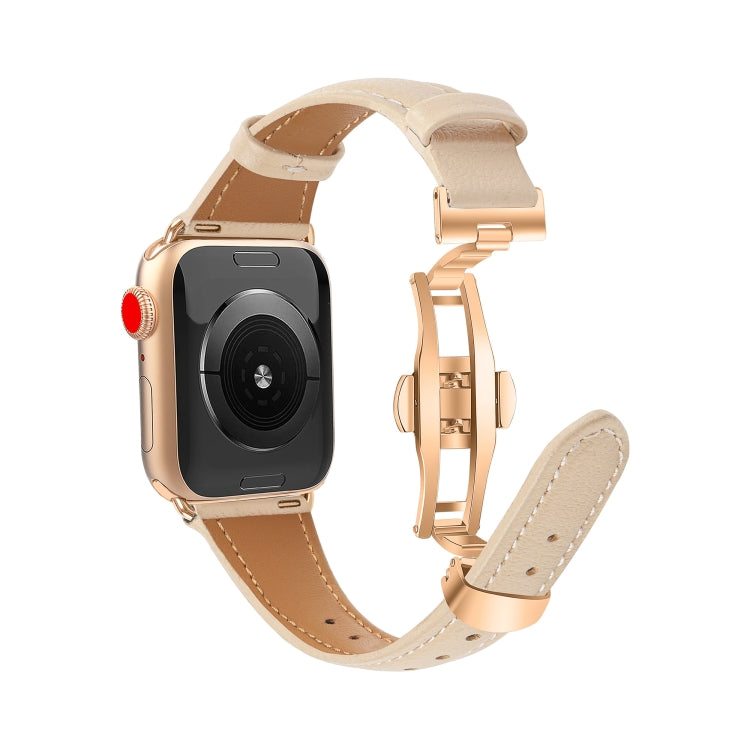 For Apple Watch Series 3 42mm Plain Leather Butterfly Buckle Watch Band(Apricot+Rose Gold) - free shipping - PMC TechLife - Order now!