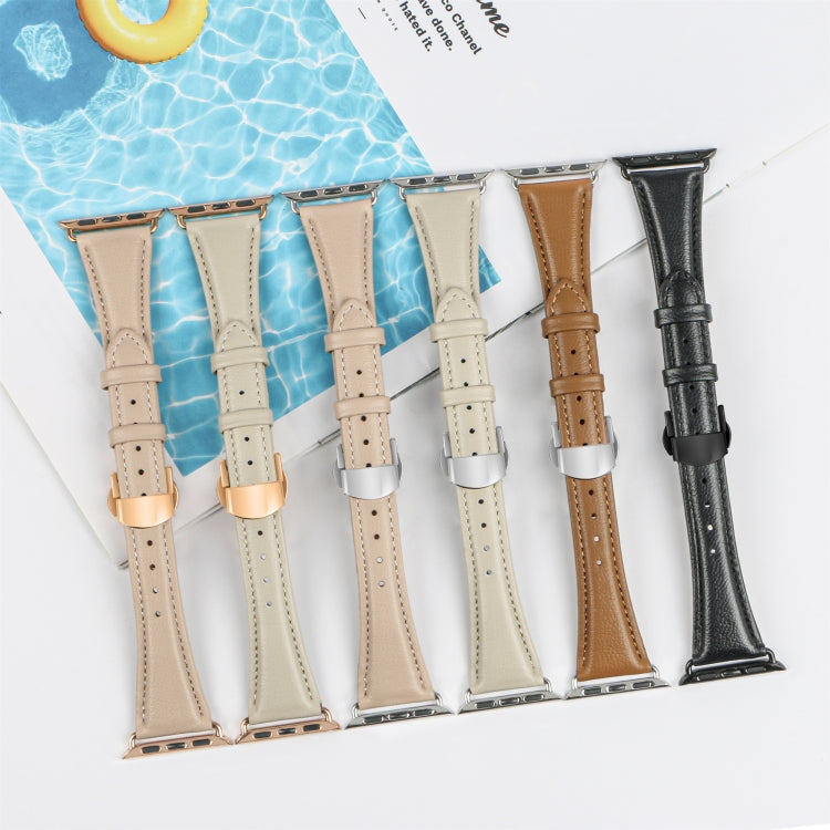 For Apple Watch Series 4 44mm Plain Leather Butterfly Buckle Watch Band(Gray+Rose Gold) - free shipping - PMC TechLife - Order now!