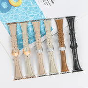 For Apple Watch Series 9 45mm Plain Leather Butterfly Buckle Watch Band(Apricot+Rose Gold)